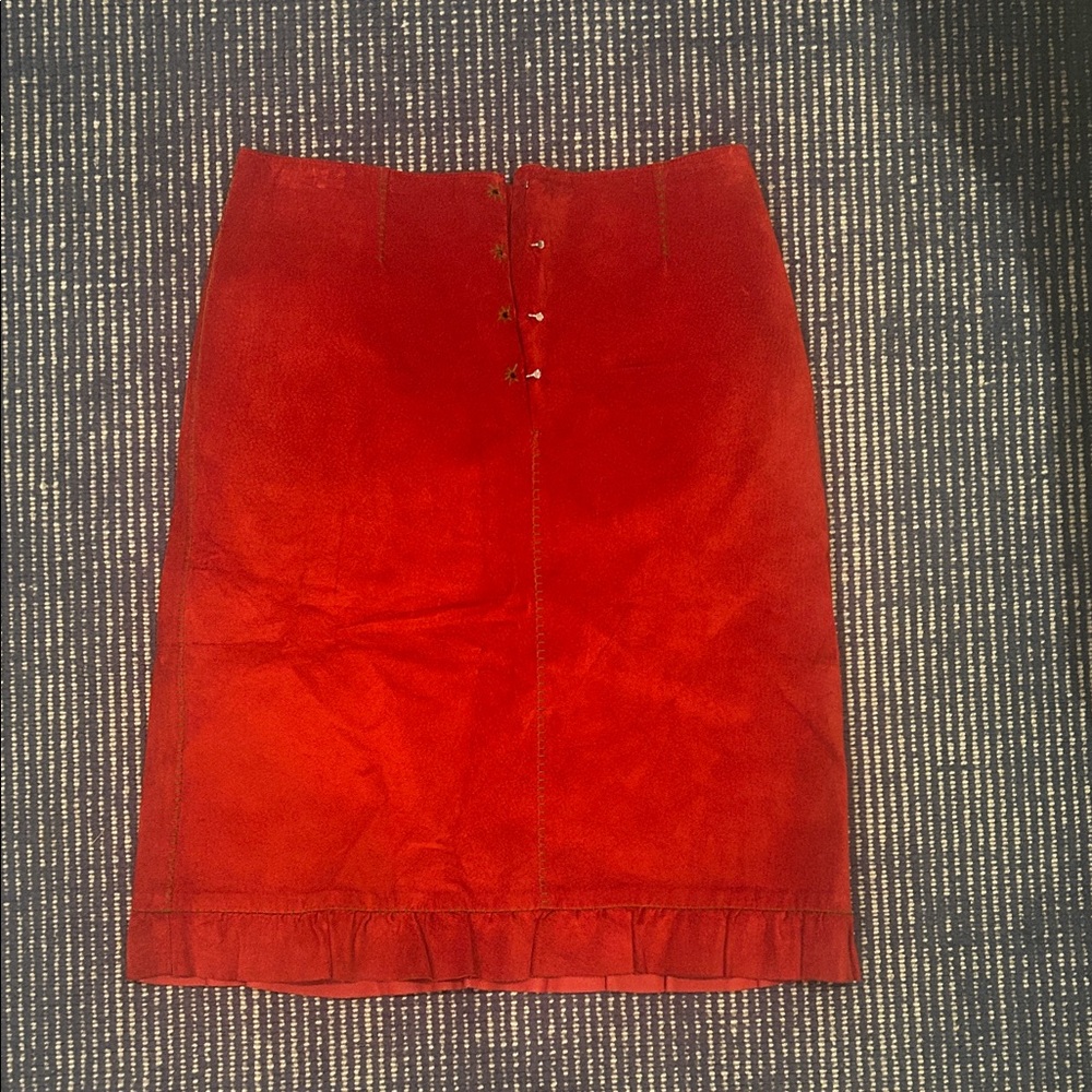 Philosophy di Alberta Ferreti- Red Suede Pencil Skirt with Front Hook Detail